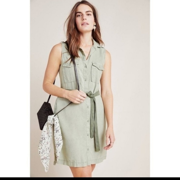 Cloth & Stone Green Chambray Button Down Sleeveless Safari Tie Utility Dress - Picture 1 of 12
